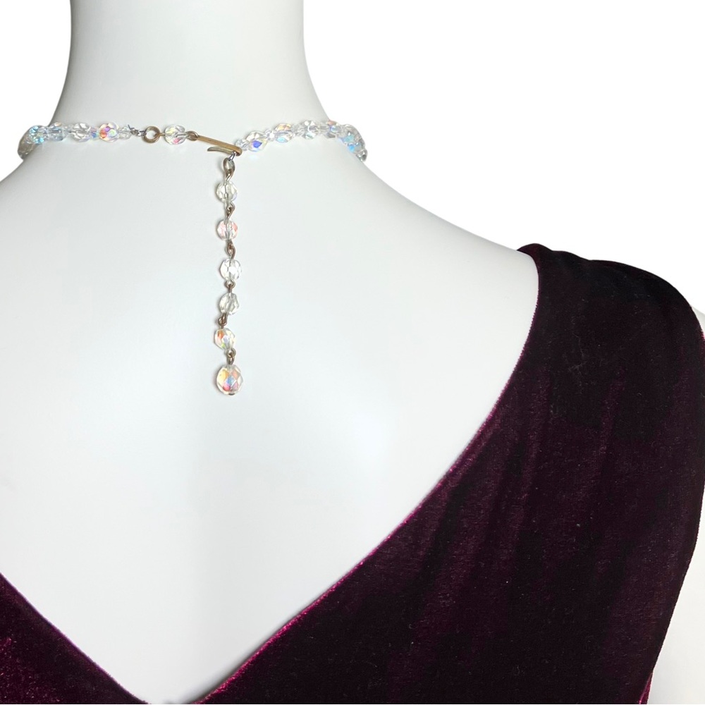 Vintage 50s Clear Crystal Aurora Borealis AB Iridiescent Glass Beaded Y Necklace - Picture 6 of 9